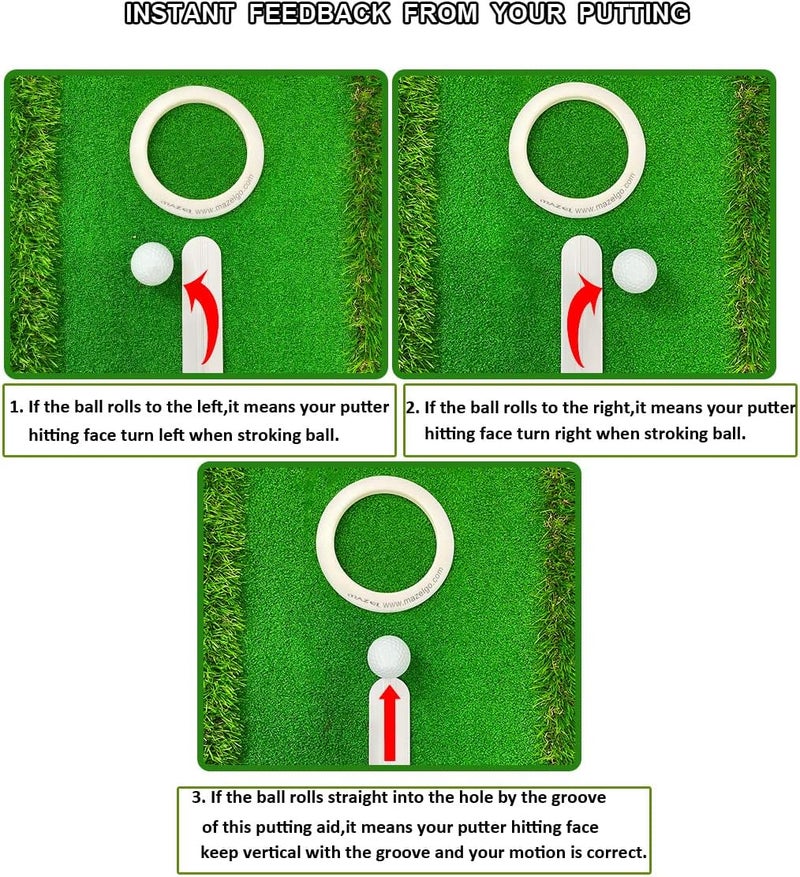 MAZEL Golf Putting Alignment Rail,Alloy Steel Golf Trainer Aid for Putting Green,35 * 1.6 Inch,Precision Distance Control & Instant Feedback (Putting Alignment Rail, Putting Ring, Practice Ball) - Image 5